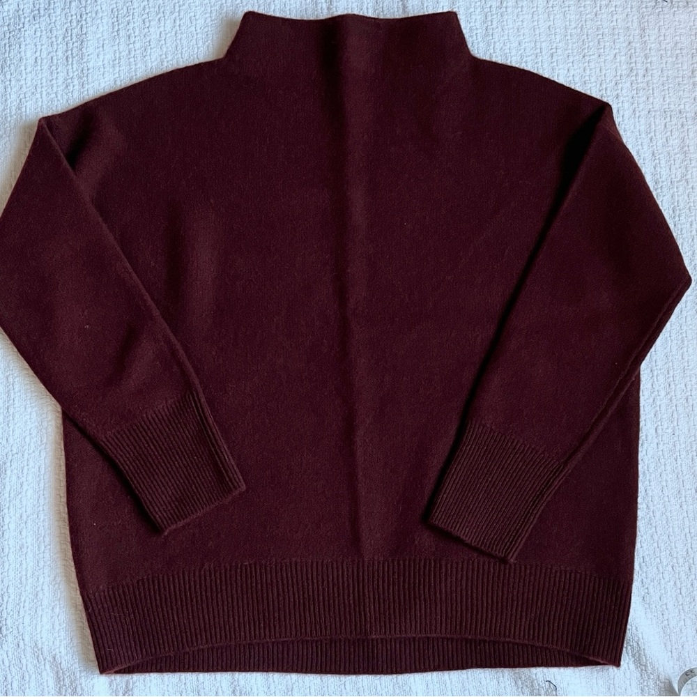 Vince Boiled Cashmere Burgundy Funnelneck